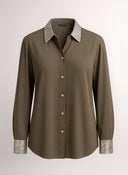 Camisa Verde Kaki Viscosa Lentejuelas Mujer