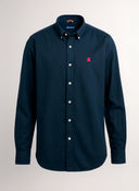 Camisa Hombre Sarga Azul Cuello Botón Capote Rosa