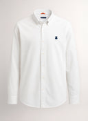 Camisa Hombre Sarga Blanca Cuello Botón Capote Azul