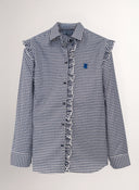 Camisa Cuadro Vichy Azul Volantes Mujer