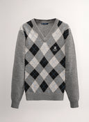 Jersey Gris Lambswool Cuello Pico Rombos Mujer