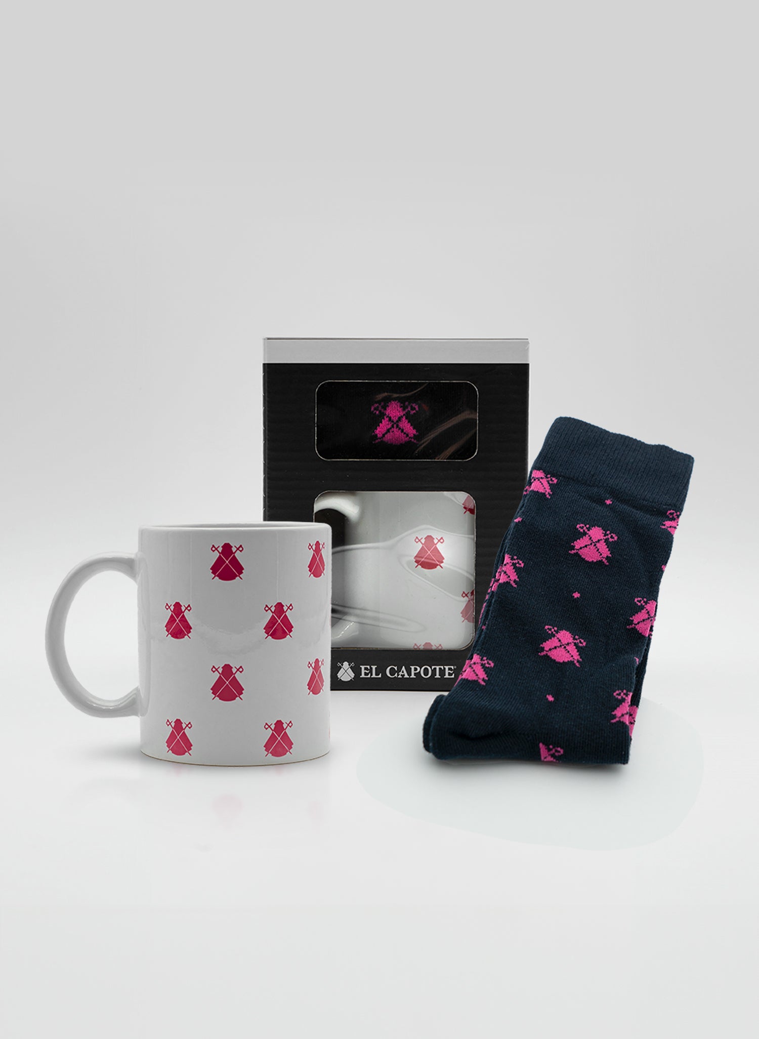 Pack Regalo Mujer Calcetines Azul Marino + Taza Capotes Rosas