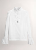 Blusa Cuello Volantes Blanca Mujer