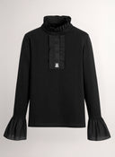 Blusa Cuello Volantes Negra Mujer