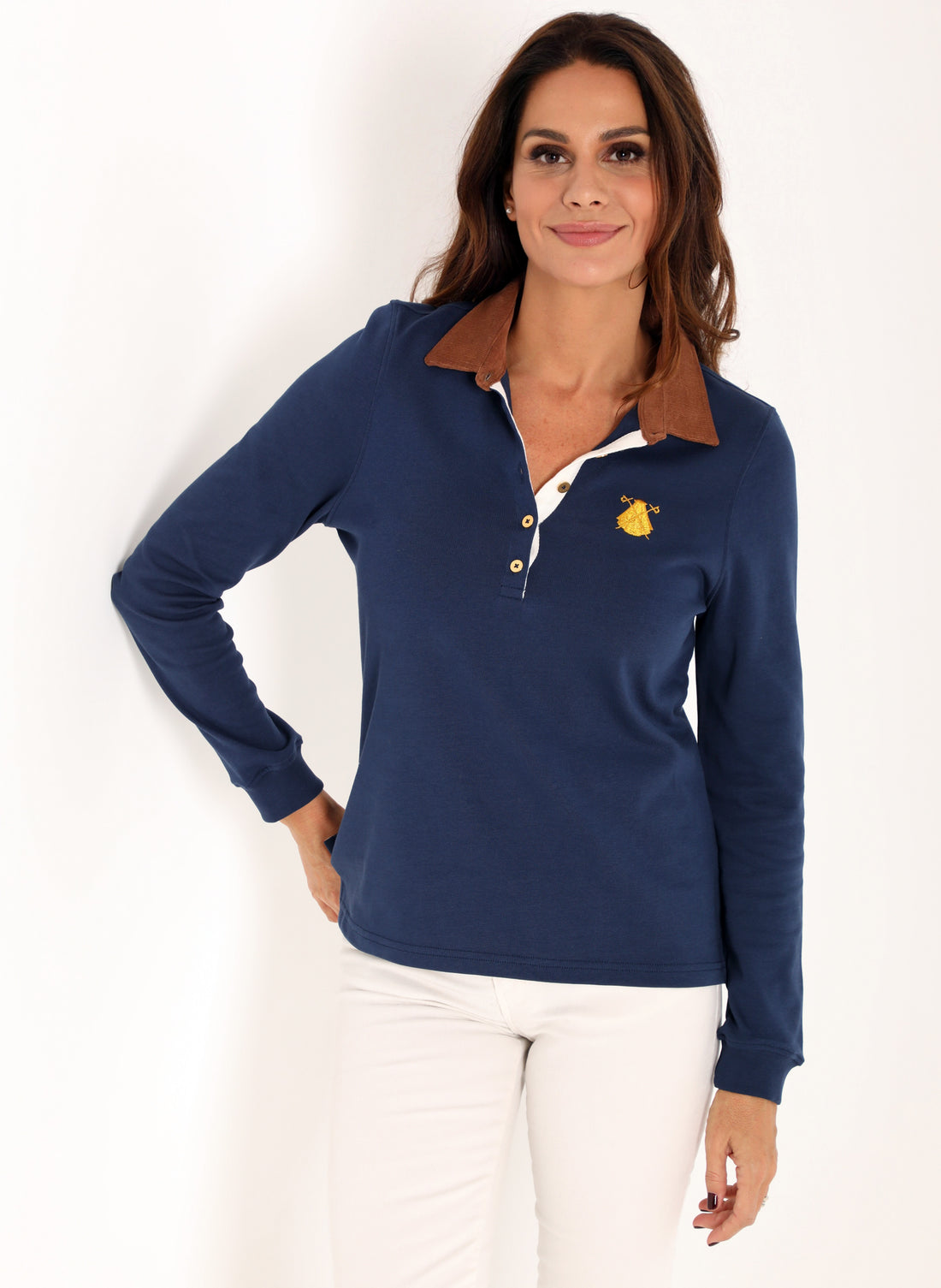 Polo Mujer Rugby Azul Cuello Pana