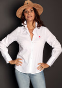 Camisa Blanca Manga Abullonada Mujer