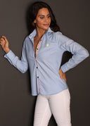 Camisa Azul Oxford Cinta étnica Mujer
