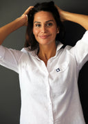 Camisola Blanca Bolsillos Lino Mujer