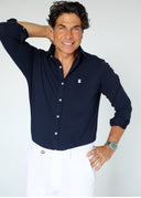 Camisa Azul Marino Piqué Hombre