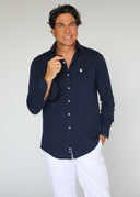 Camisa Azul Marino Piqué Hombre