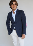 Americana Hombre Azul Coderas Rosas