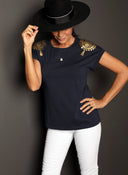 Camiseta Azul Hombreras Toreras Mujer