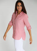 Camisola Bolsillos Lino Berenjena Mujer