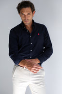 Camisa Hombre Sarga Azul Cuello Botón Capote Rosa
