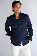 Camisa Hombre Sarga Azul Cuello Botón Capote Rosa