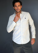 Camisa Hombre Sarga Beige Cuello Botón