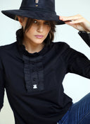 Blusa Cuello Volantes Negra Mujer