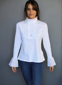 Blusa Cuello Volantes Blanca Mujer