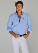 Camisa Azul Oxford Cinta Lunares Hombre