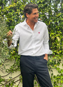 Camisa Blanca Nido de Abeja Capote Rosa Hombre