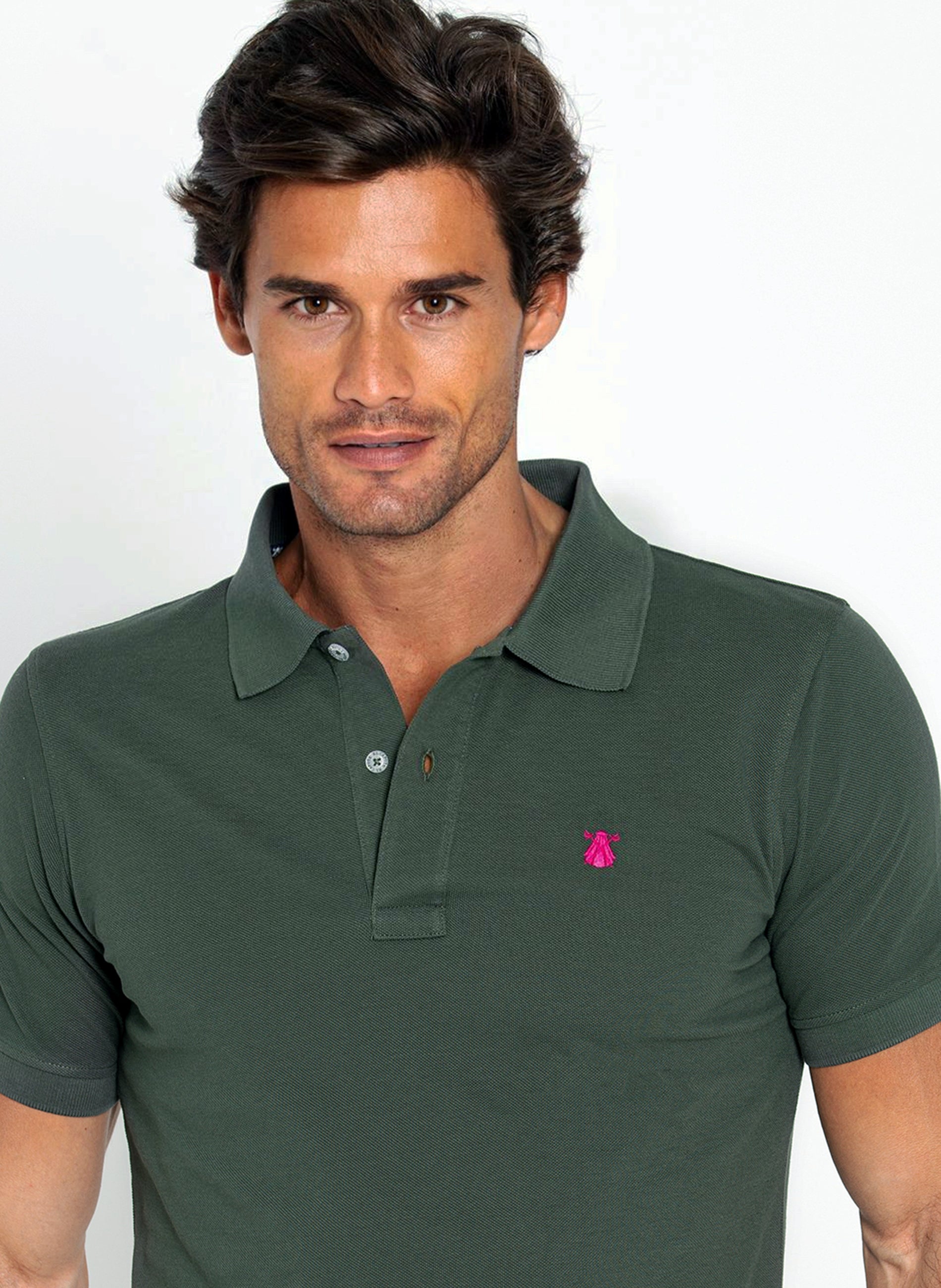 Polo Classic Verde Bosque Capote Rosa Hombre