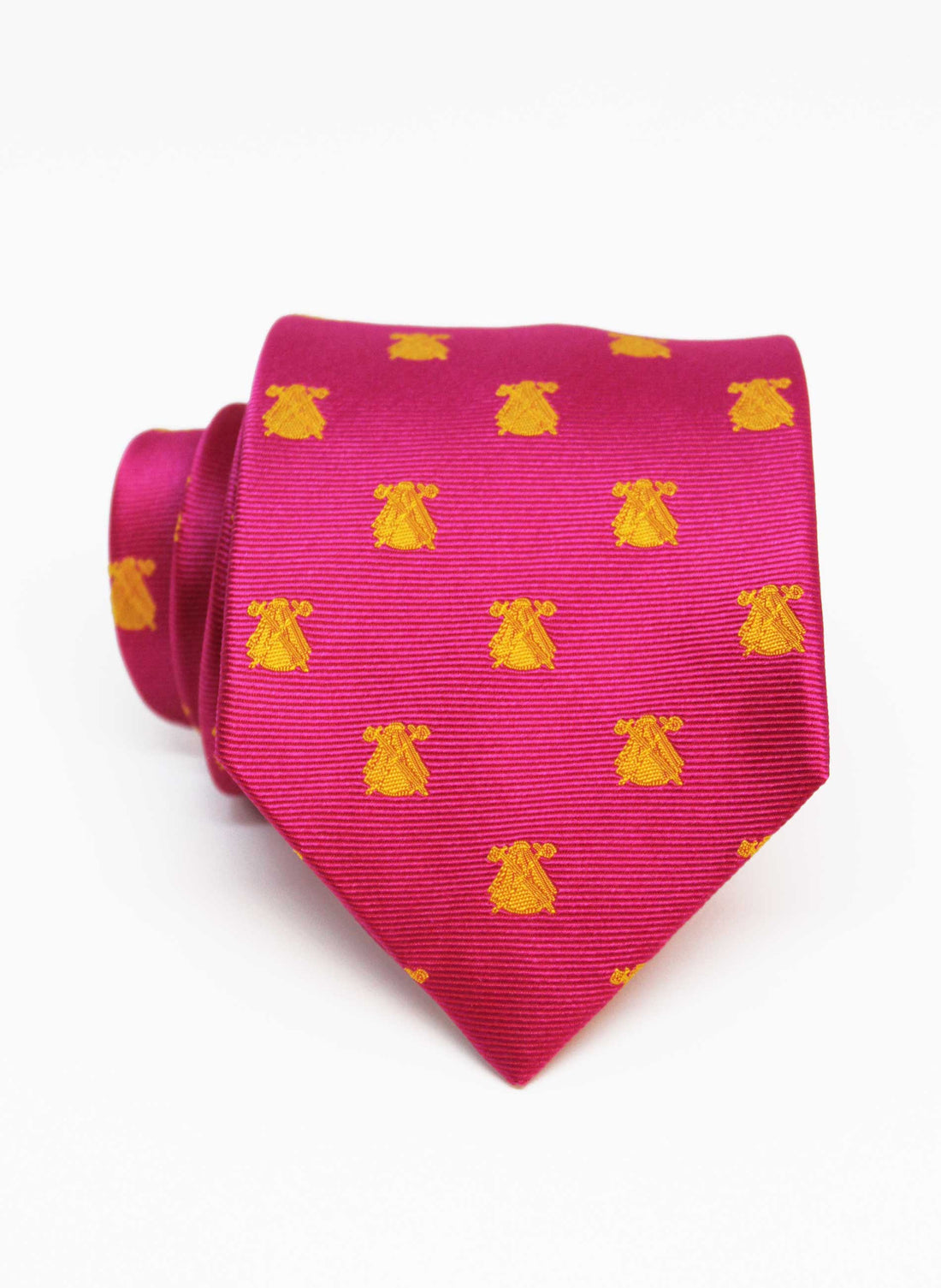 Pink cloak tie with yellow logos 