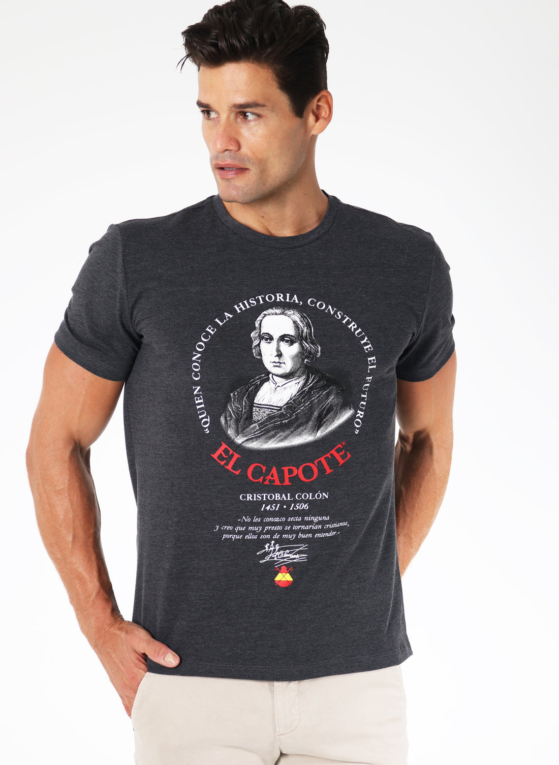 Camiseta Hombre Antracita Homenaje a Cristobal Colón