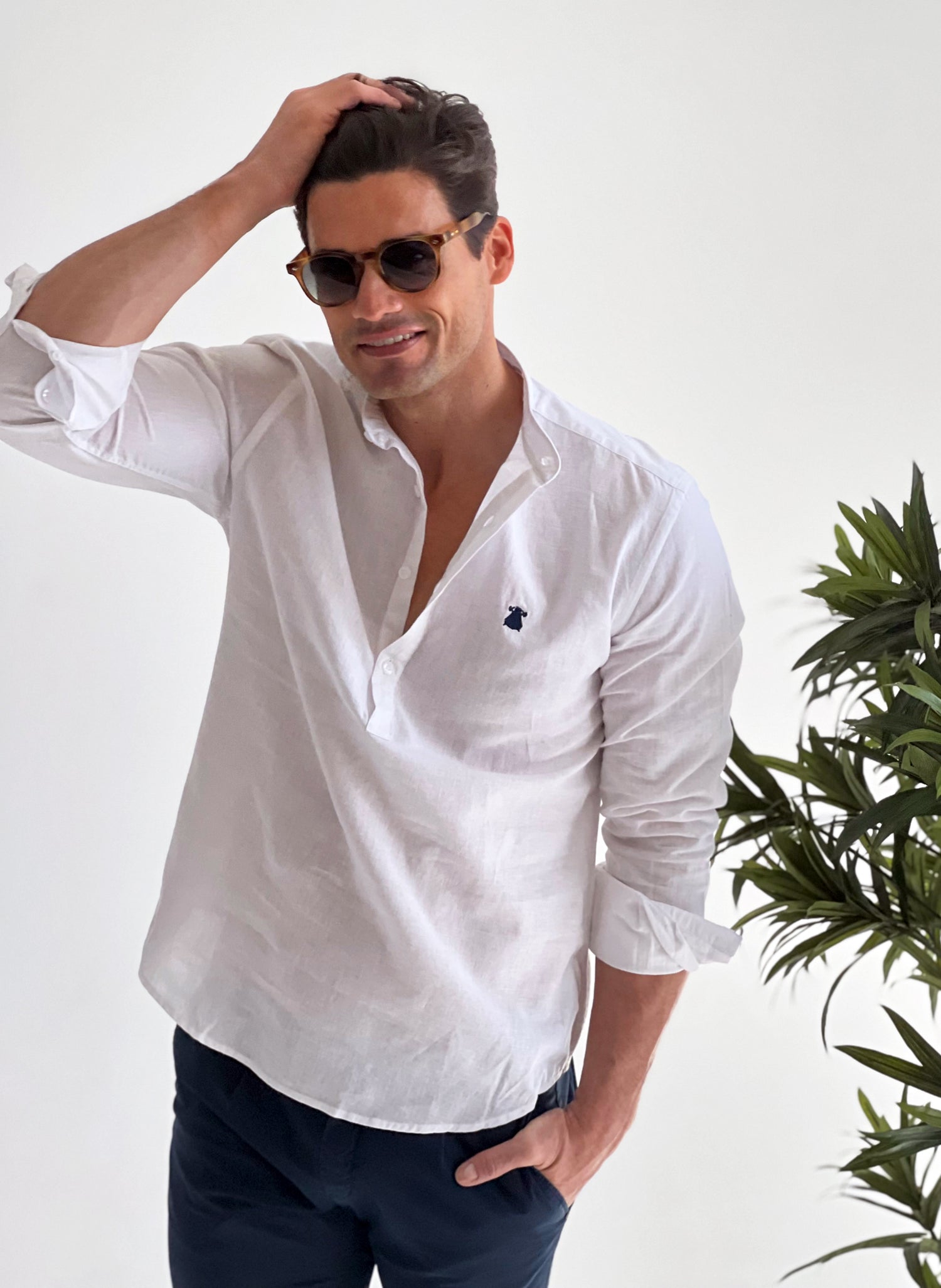 Chemise Col Mao Blanche Homme 
