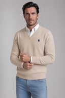 Jersey Cuello Pico Beige Hombre
