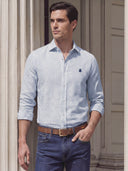 Camisa Lino Azul Rayas Hombre