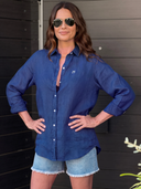 Camisa Azul Marino 100% Lino Mujer