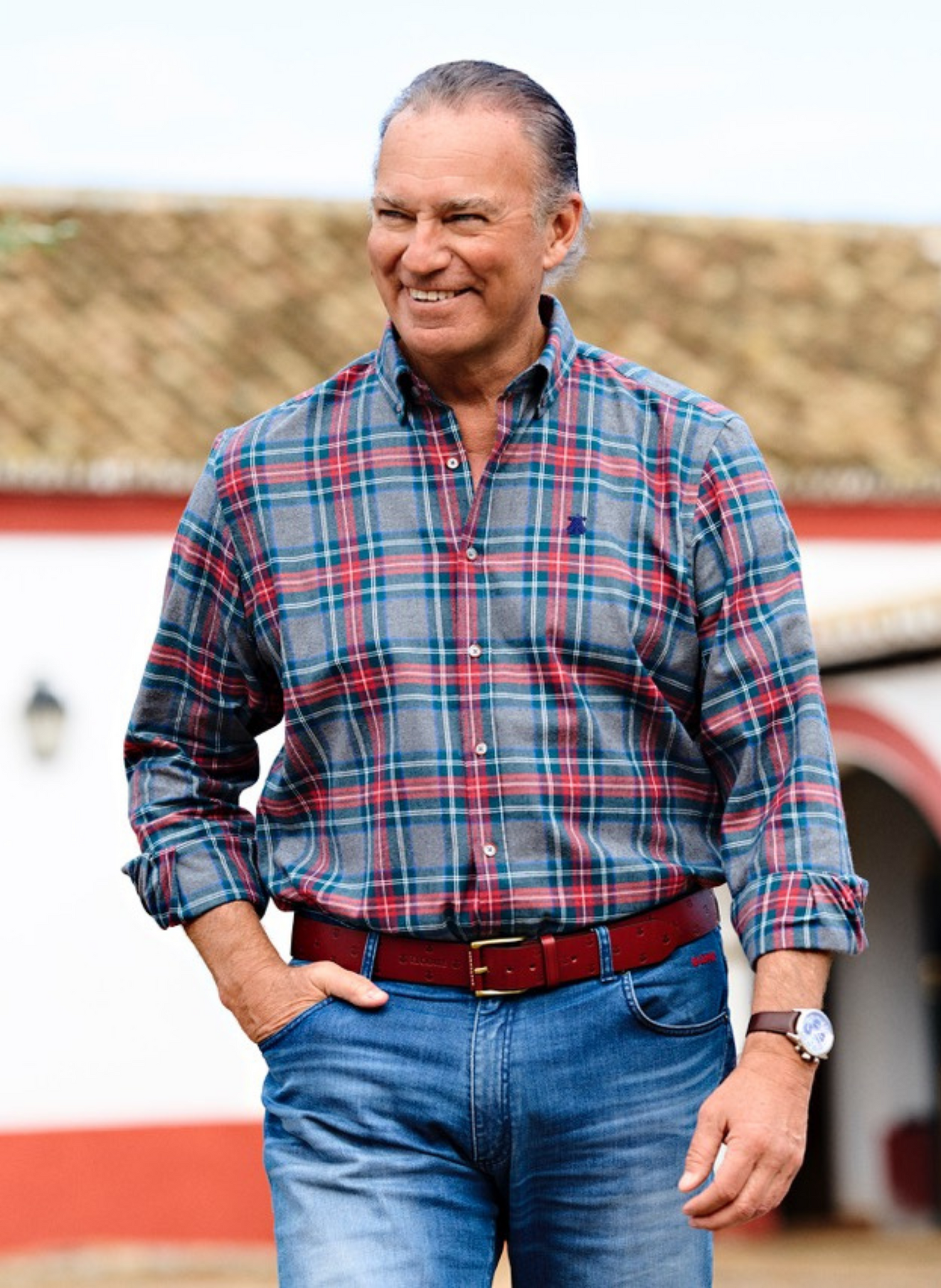 Camisa Hombre Villela Cuadros Grises y Rojos El Capote