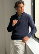 Jersey Azul Lambswool Cuello Cremallera Hombre