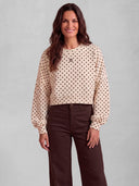 Beigefarbenes Damen-Sweatshirt mit schwarzen Punkten