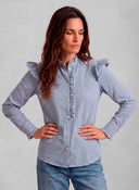 Camisa Vichy Azul Volantes Mujer