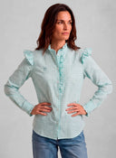 Camisa Vichy Aguamarina Volantes Mujer