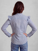 Camisa Vichy Azul Volantes Mujer