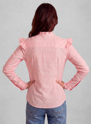 Damenbluse mit rosa Vichy-Karo und Rüschen