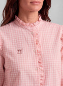 Damenbluse mit rosa Vichy-Karo und Rüschen