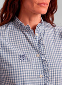Camisa Vichy Azul Volantes Mujer