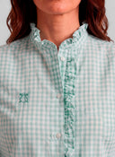 Camisa Vichy Aguamarina Volantes Mujer