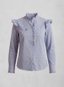 Camisa Vichy Azul Volantes Mujer