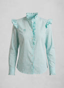 Camisa Vichy Aguamarina Volantes Mujer