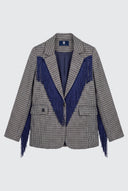 Americana Cuadros Azules/grises y Flecos Mujer