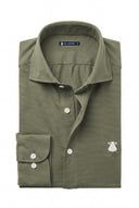 Camisa Verde Kaki Punto Piqué Seda Hombre