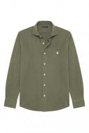 Camisa Verde Kaki Punto Piqué Seda Hombre