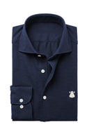 Camisa Azul Punto Piqué Seda Hombre