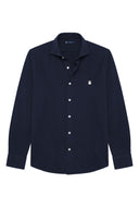 Camisa Azul Punto Piqué Seda Hombre