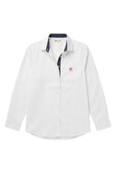 Camisa Oxford Blanca Contraste Lunares Cuello Italiano Mujer