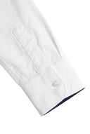 Camisa Oxford Blanca Contraste Lunares Cuello Italiano Mujer
